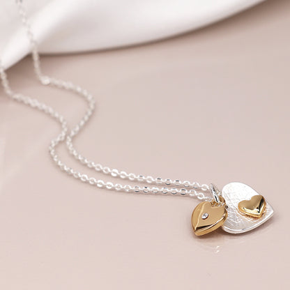 Silver and gold plated double heart necklace