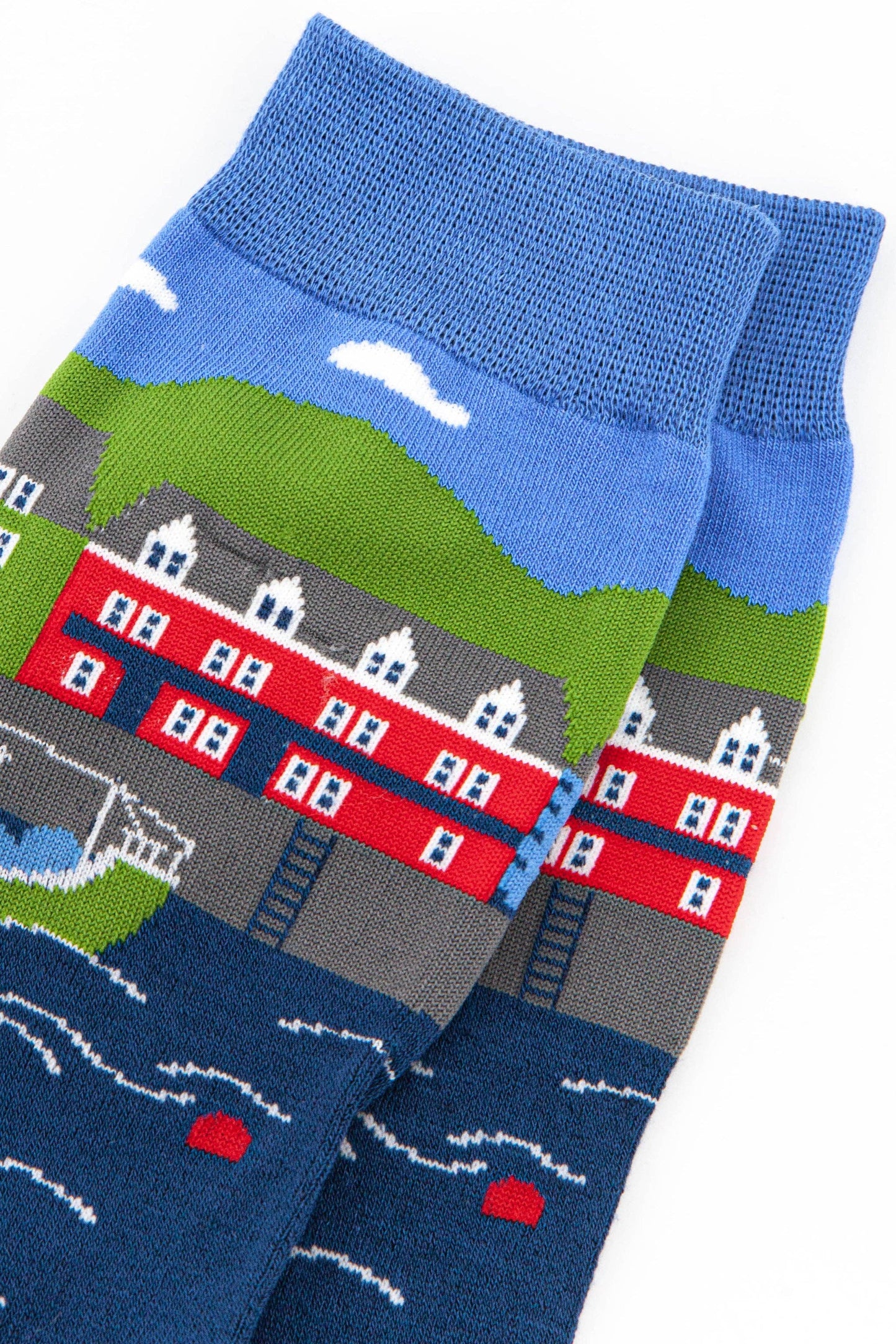 Men's Fishing Village Scene Bamboo Socks