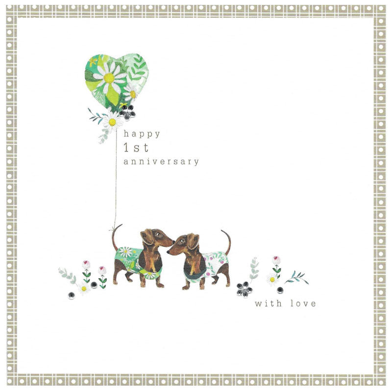 Happy 1st Anniversary, sausage dogs card