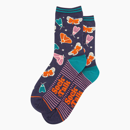 Women's Bamboo Socks - Navy, Moths and Stars