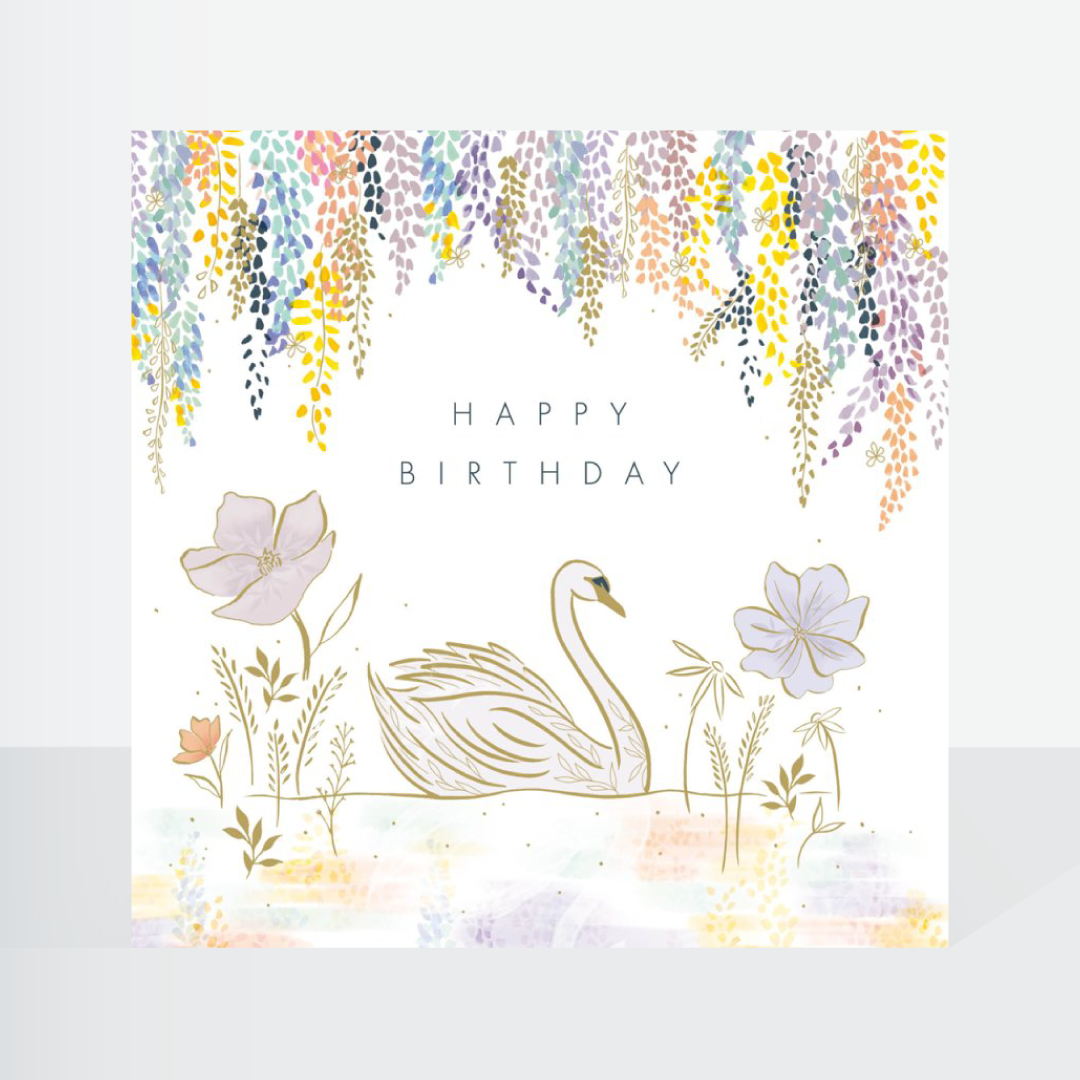 Swan lake, gold foil birthday - card