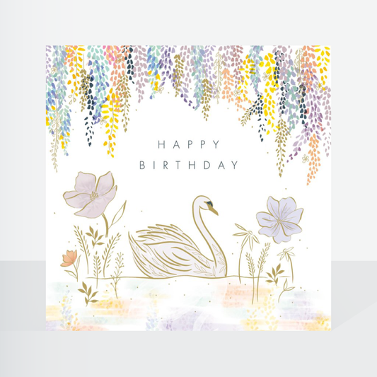 Swan lake, gold foil birthday - card