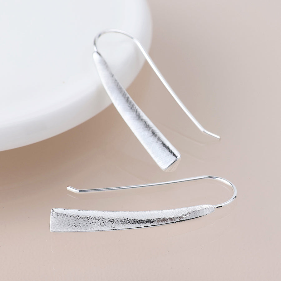 Silver brushed tri-edge drop earrings