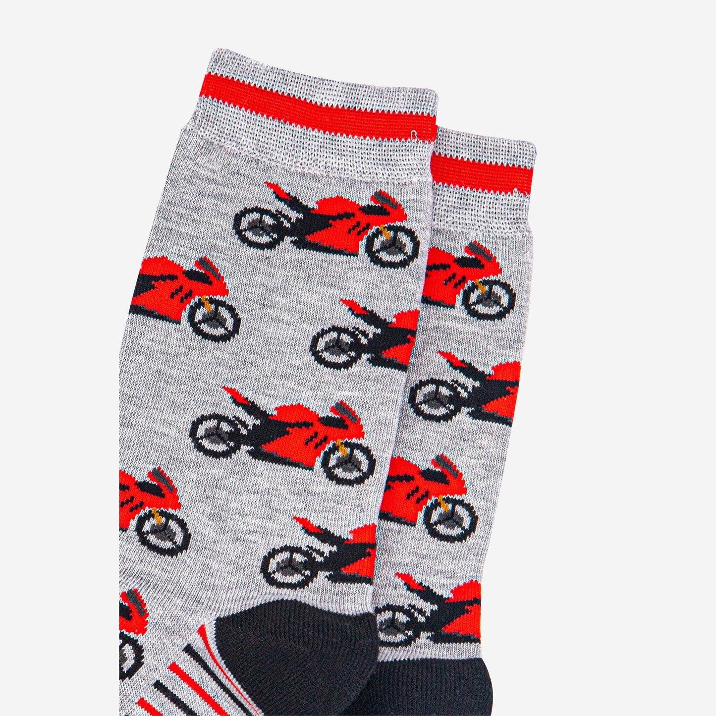 Men's Bamboo Socks - Light Grey/Red, Motorbikes