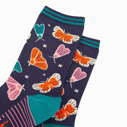 Women's Bamboo Socks - Navy, Moths and Stars