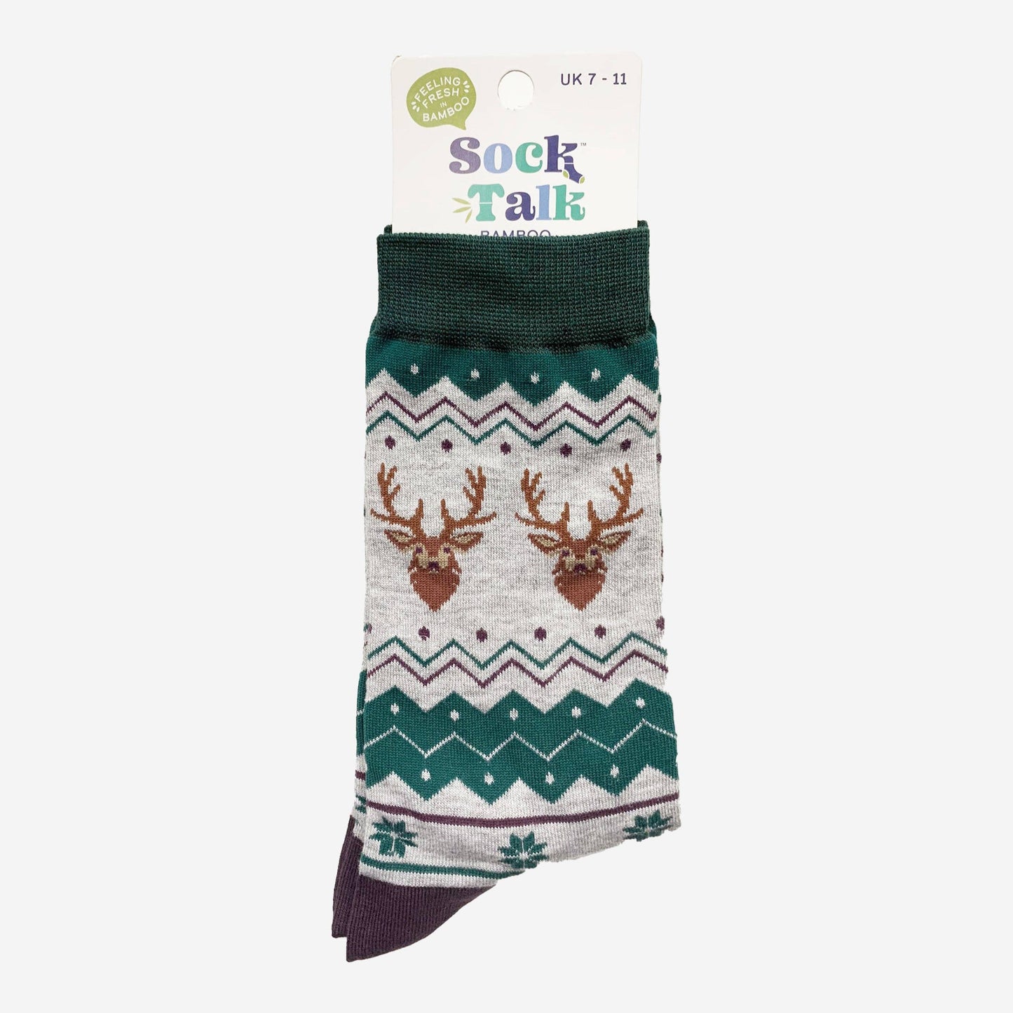 Men's Bamboo Socks - Grey/Green, Stag Fair Isle