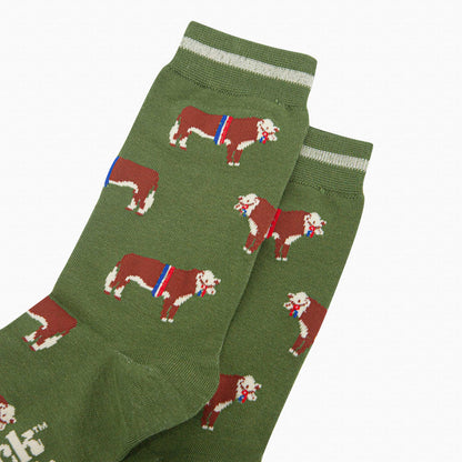 Men's Bamboo Socks - Green, Prize Hereford Bull