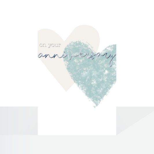 On your Anniversary - blue hearts with silver