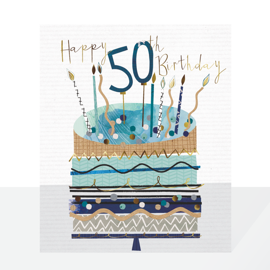 50th blue cake birthday card