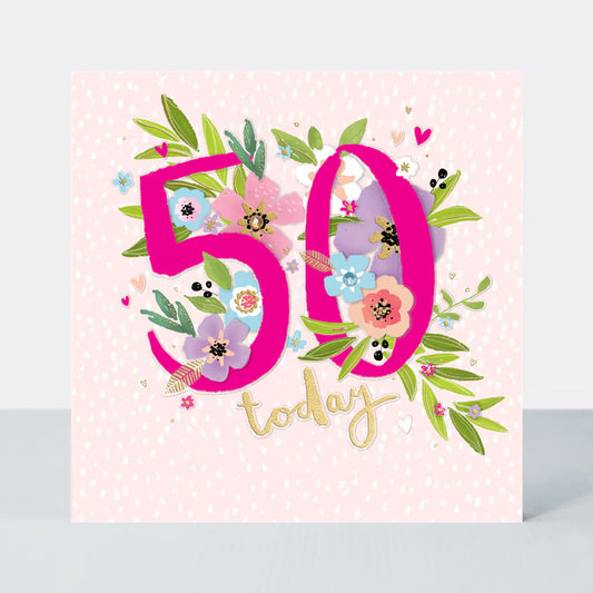 50th female birthday card - Peony