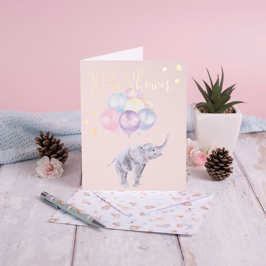 Babyshower - elephant & balloons card