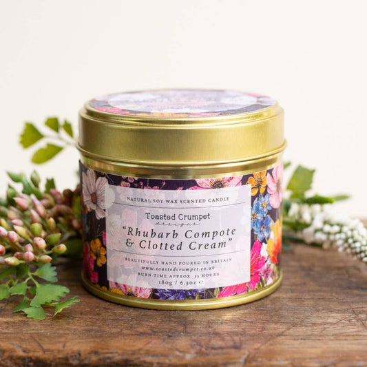 Rhubarb Compote & Clotted Cream Candle in a Matt Gold Tin