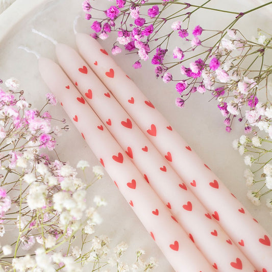 Set of 3 Love Heart Taper candles ❤️