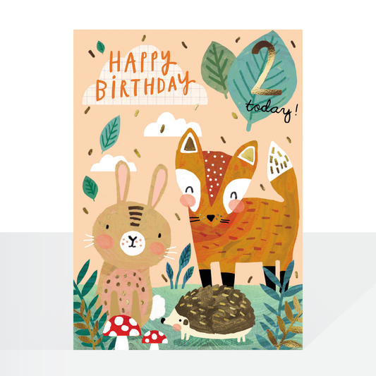 Age 2 woodland animals birthday card
