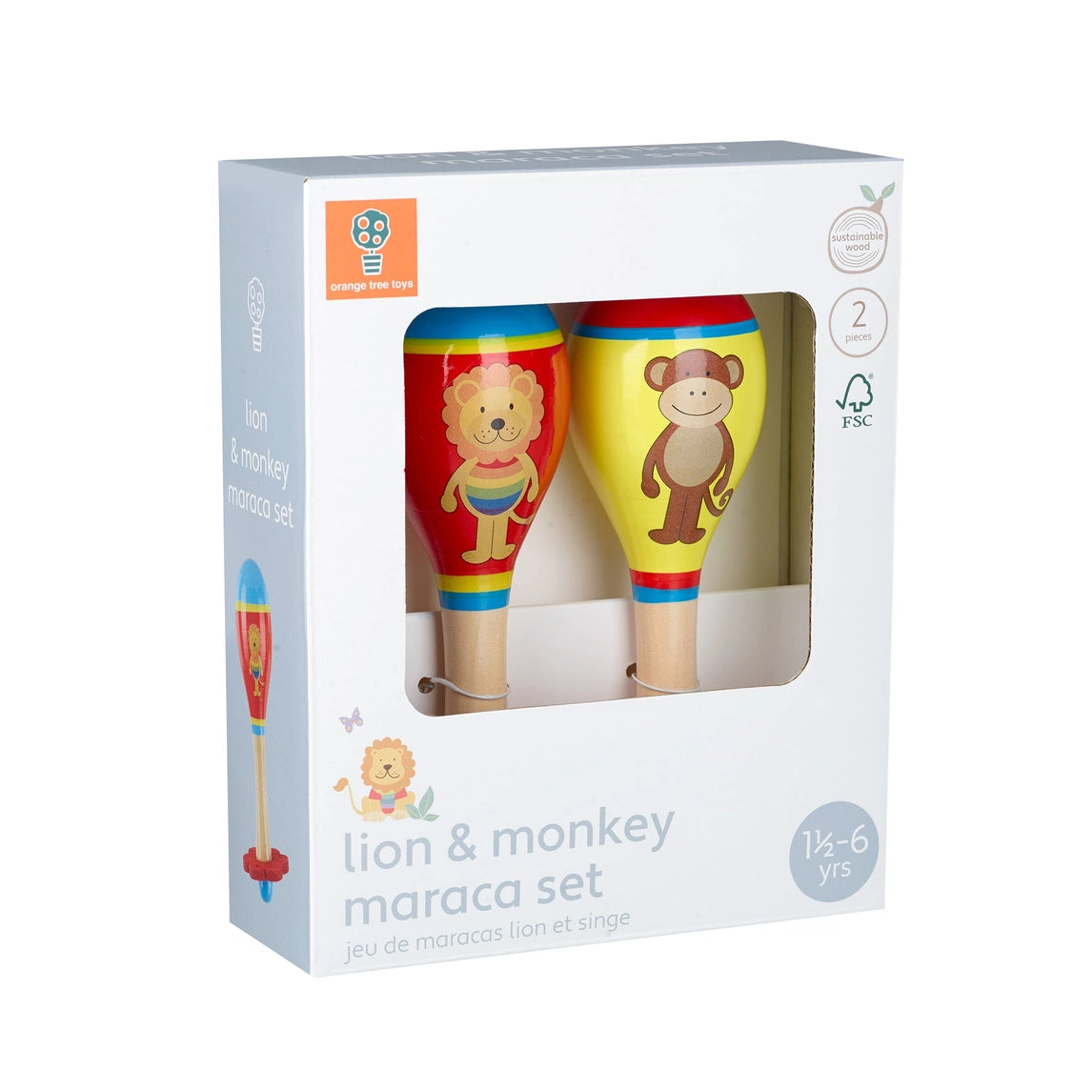 Lion & monkey wooden maracas baby gift - Orange Tree Toys