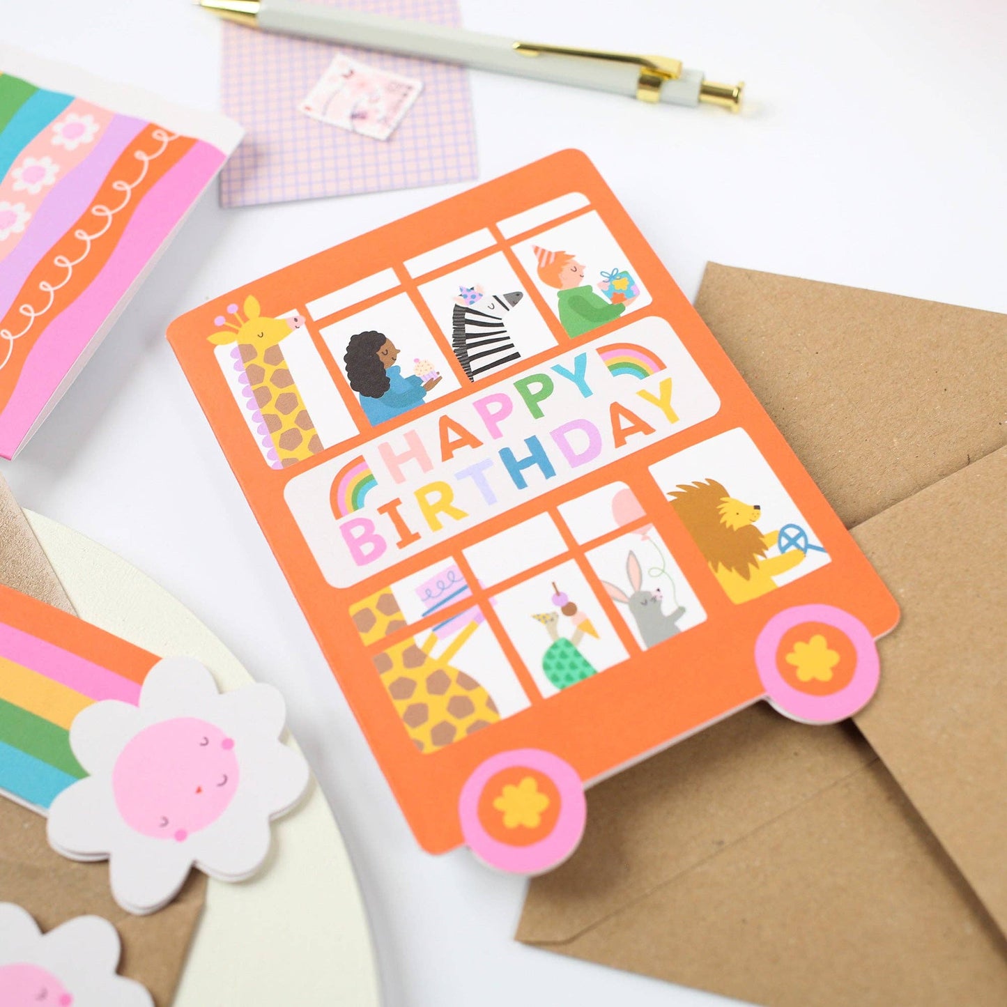 Playful Double Decker Bus Birthday Card for Children