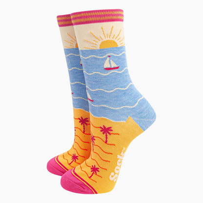 Beach Sunset Bamboo Socks in Blue/Yellow
