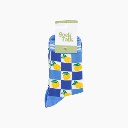 Lemon Checkerboard Bamboo Socks in Blue