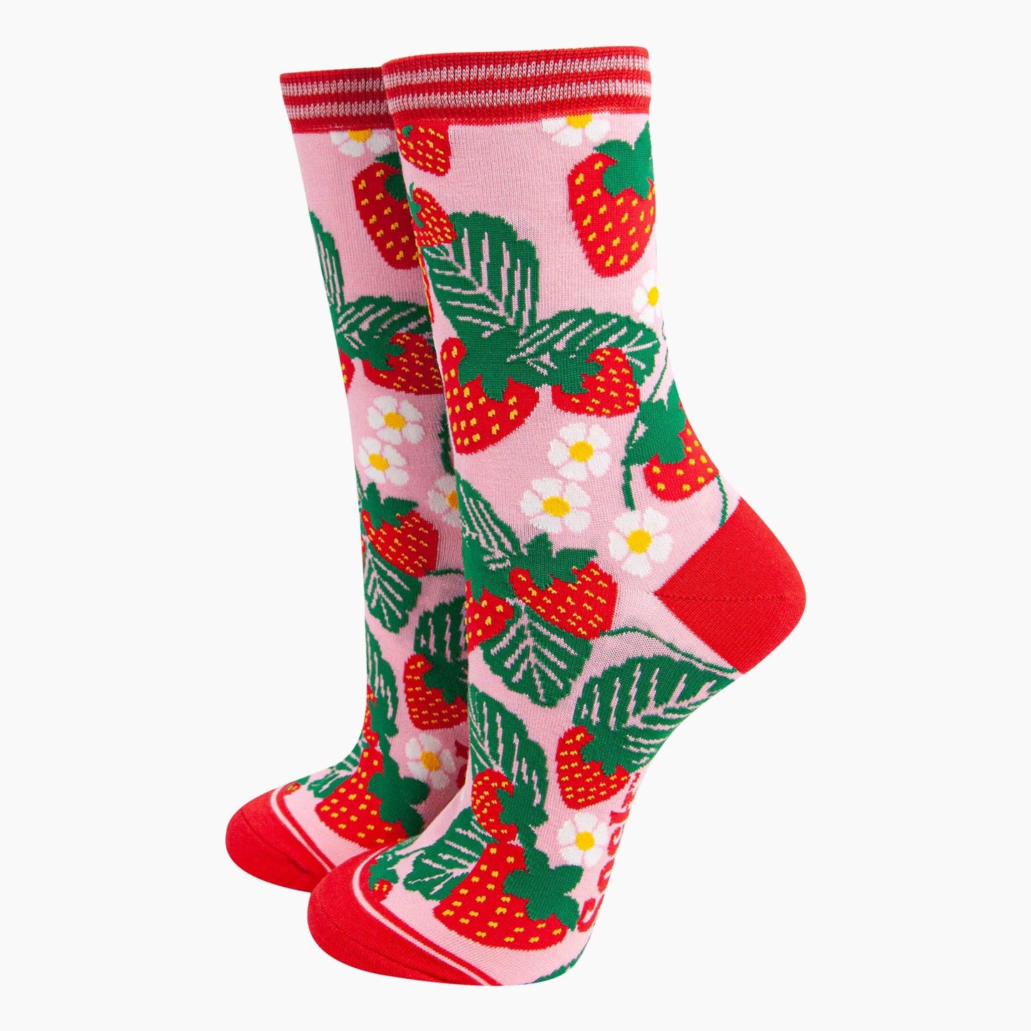 Women's Bamboo Socks - Pink, Strawberries