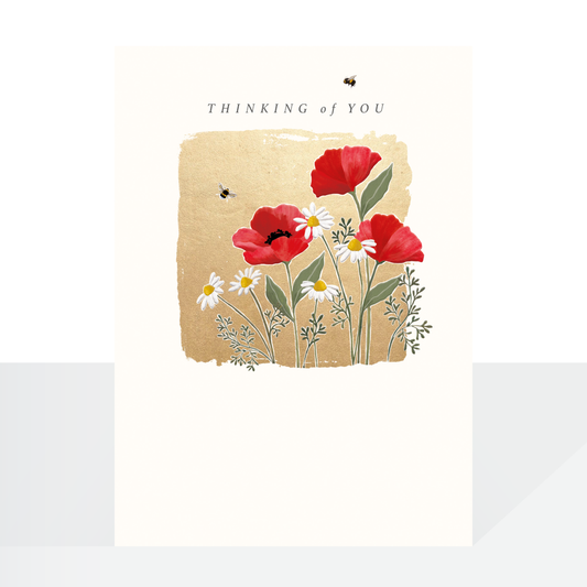 Thinking of you, poppies on gold - card