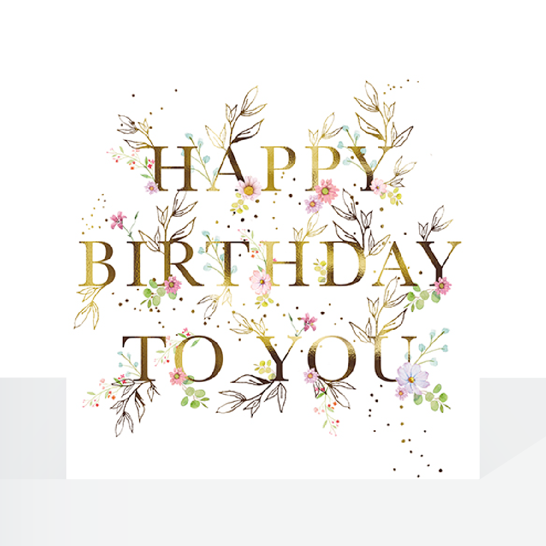 Happy birthday to you, gold text - card