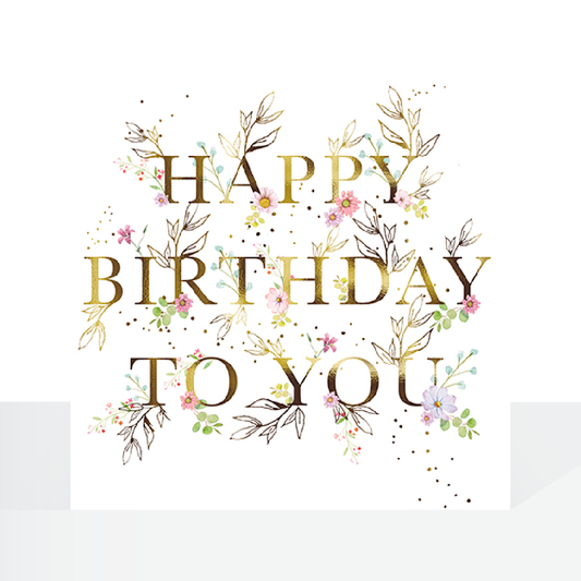 Happy birthday to you, gold text - card
