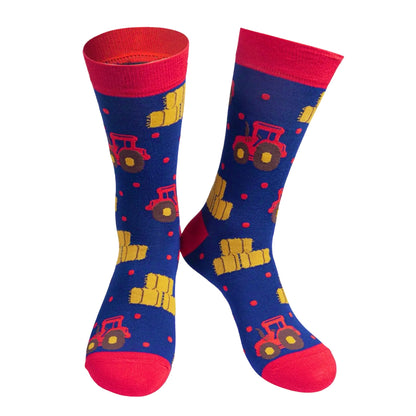 Men’s bamboo socks - Navy tractors