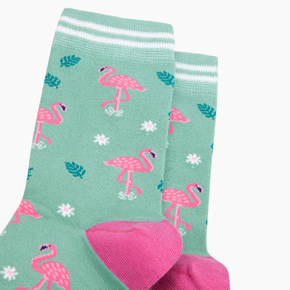 Standing Flamingos Bamboo Socks in Green