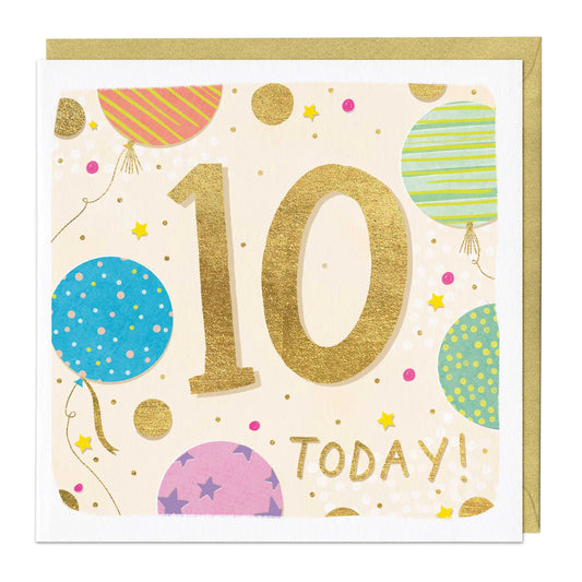 10 today girls balloons - card