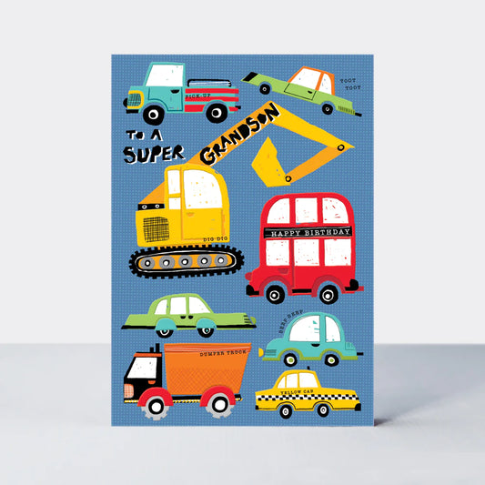 Grandson children’s birthday card - Construction / vehicles