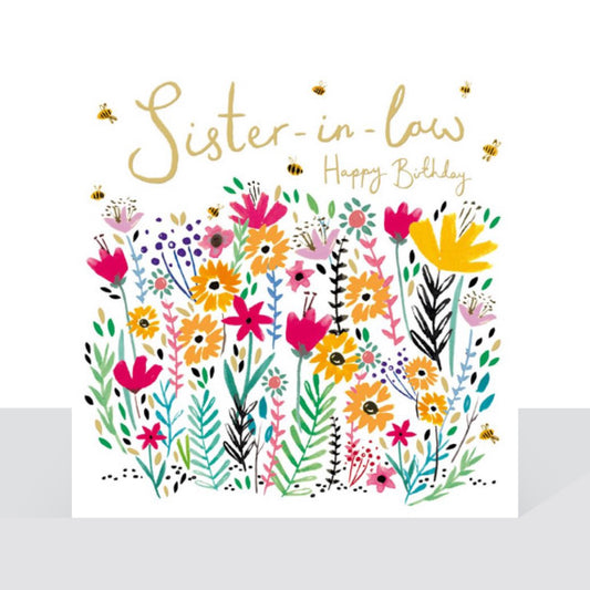 Sister-in-law, bright flowers birthday card