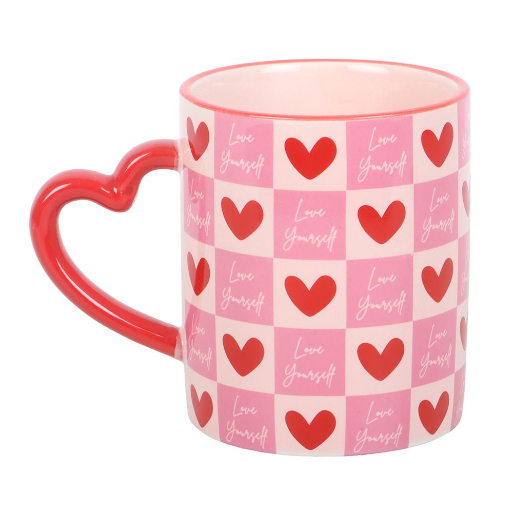Love Yourself Mug checkered heart handle ❤️
