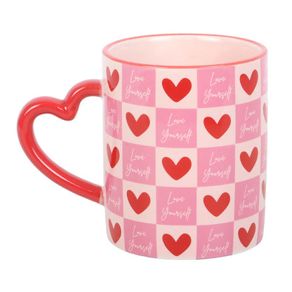 Love Yourself Mug checkered heart handle ❤️