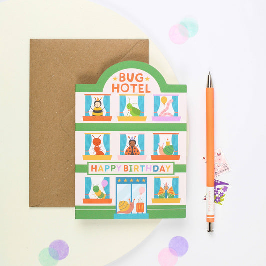 Playful Bug Hotel Birthday Card for Kids with Cute Critters
