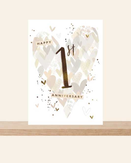First anniversary grey hearts card