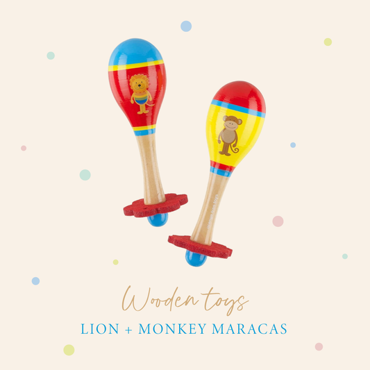 Lion & monkey wooden maracas baby gift - Orange Tree Toys