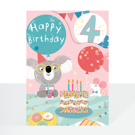 Age 4 koala party fold out birthday card