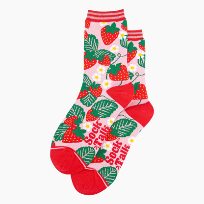 Women's Bamboo Socks - Pink, Strawberries