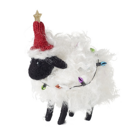 Wooly sheep with fairy lights ornament Christmas