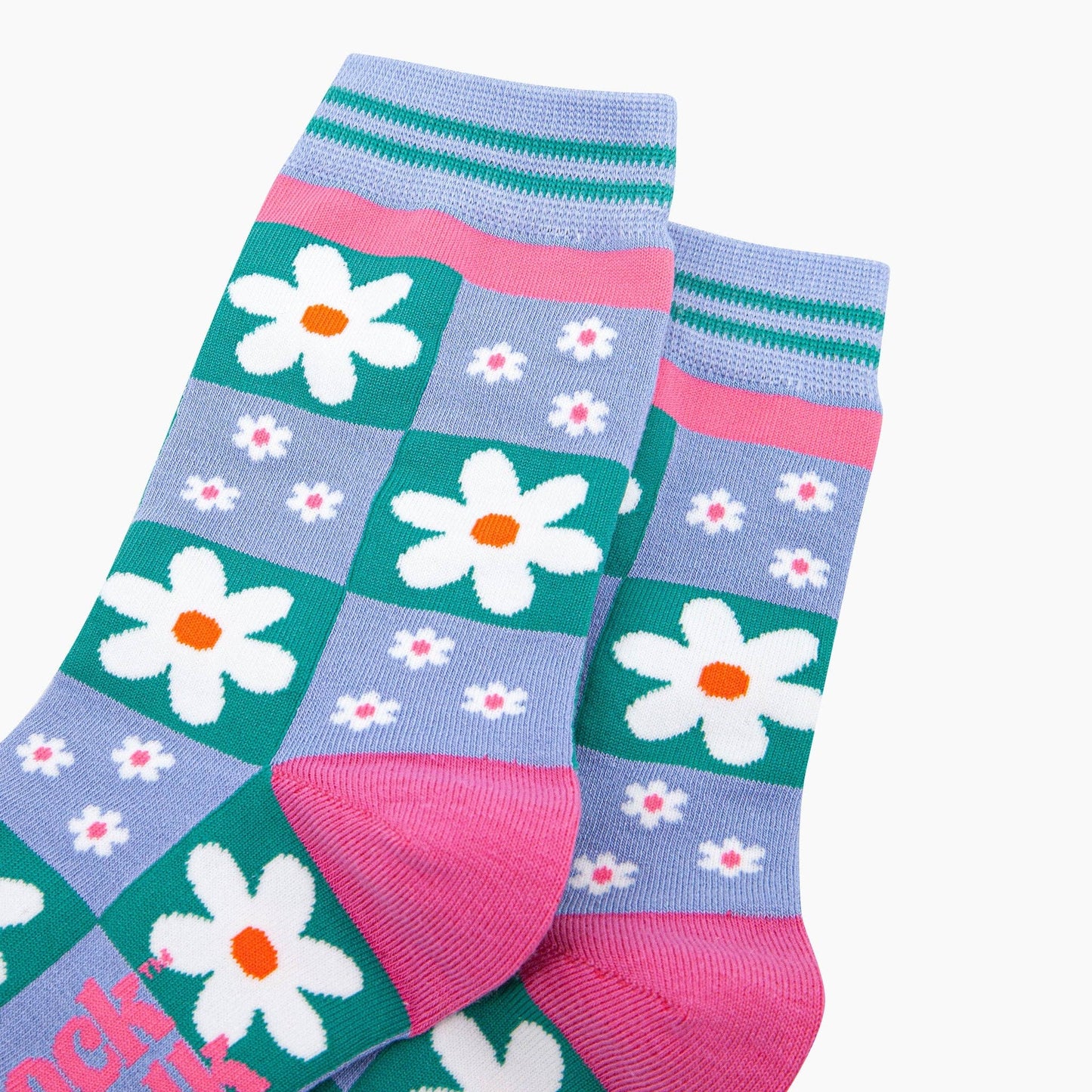 Flower Checkerboard Bamboo Socks in Blue