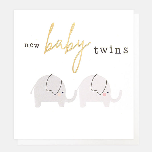 New baby twins - elephants, card