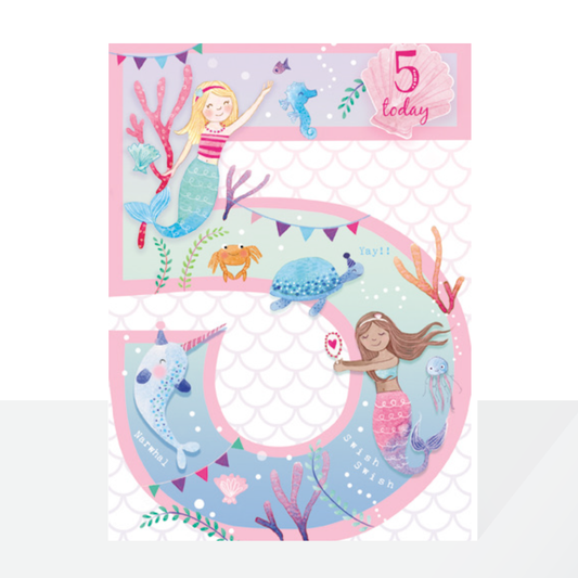 Age 5 girls mermaid birthday card