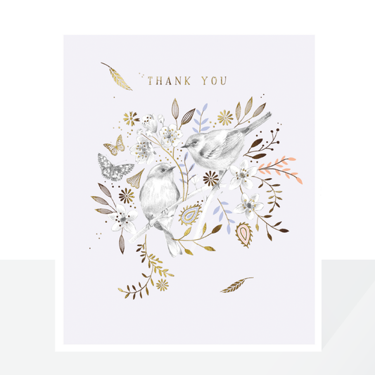 Thank you, gold metallic + birds - card
