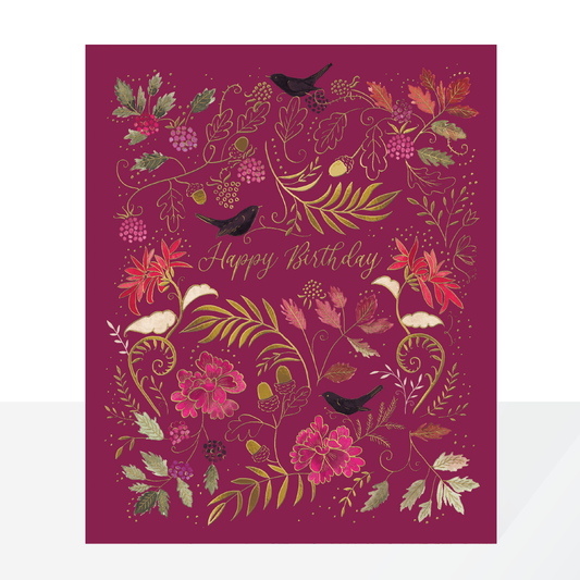 Happy birthday, burgundy floral - card