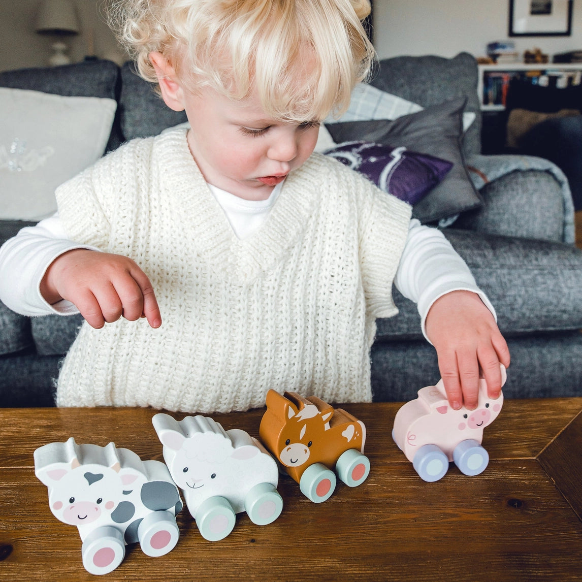 Push along cow wooden baby gift - Orange Tree Toys