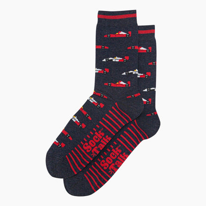 Men's Bamboo Socks - Navy, Race Cars F1