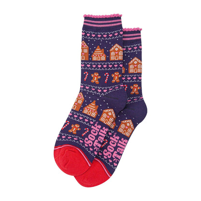 Women's Bamboo Socks - Navy Blue/Red, Gingerbread Fair Isle