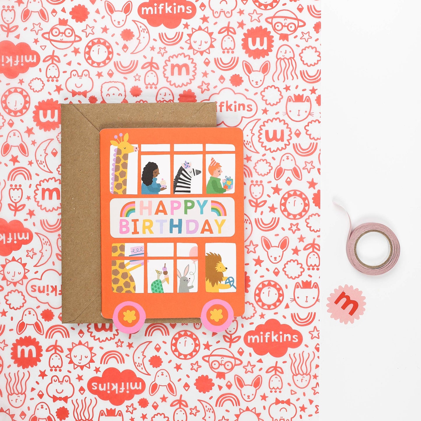 Playful Double Decker Bus Birthday Card for Children