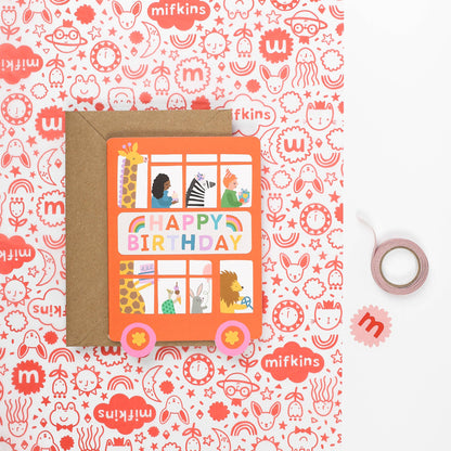 Playful Double Decker Bus Birthday Card for Children