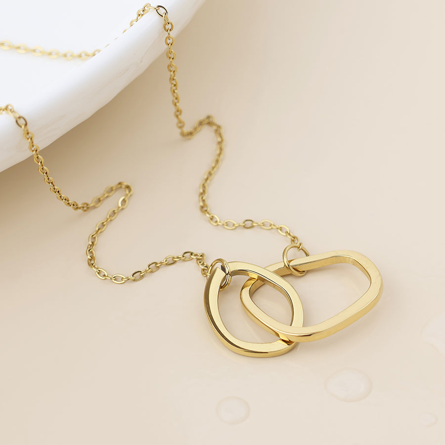 Waterproof gold plated linked organic hoops necklace
